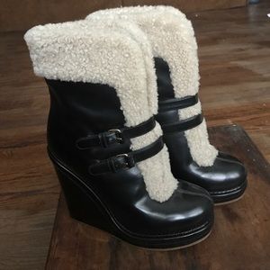 - Marc by Marc Jacobs -Shearling Patent Leather Wedge Boots